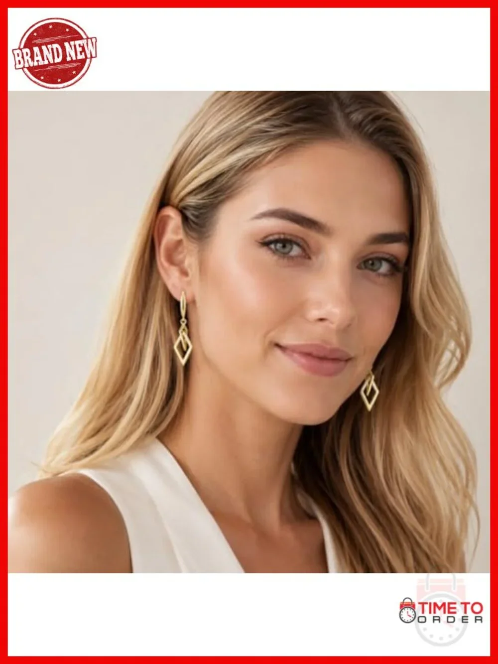 14K Gold Plated Dangle Drop Earrings Cubic Zirconia Leverback Closure